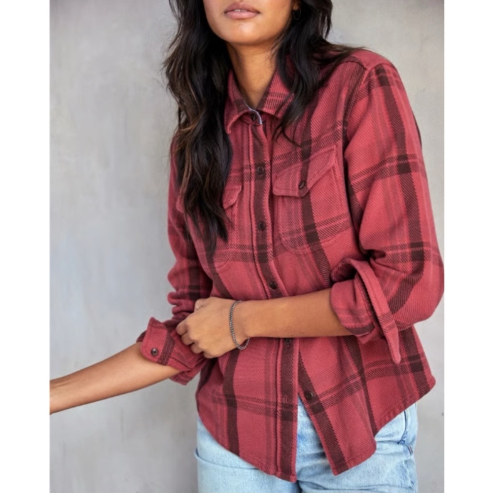 Outerknown Women's Flannel Blanket Shirt in Plaid Dusty Red Cusco Size M/L NWT